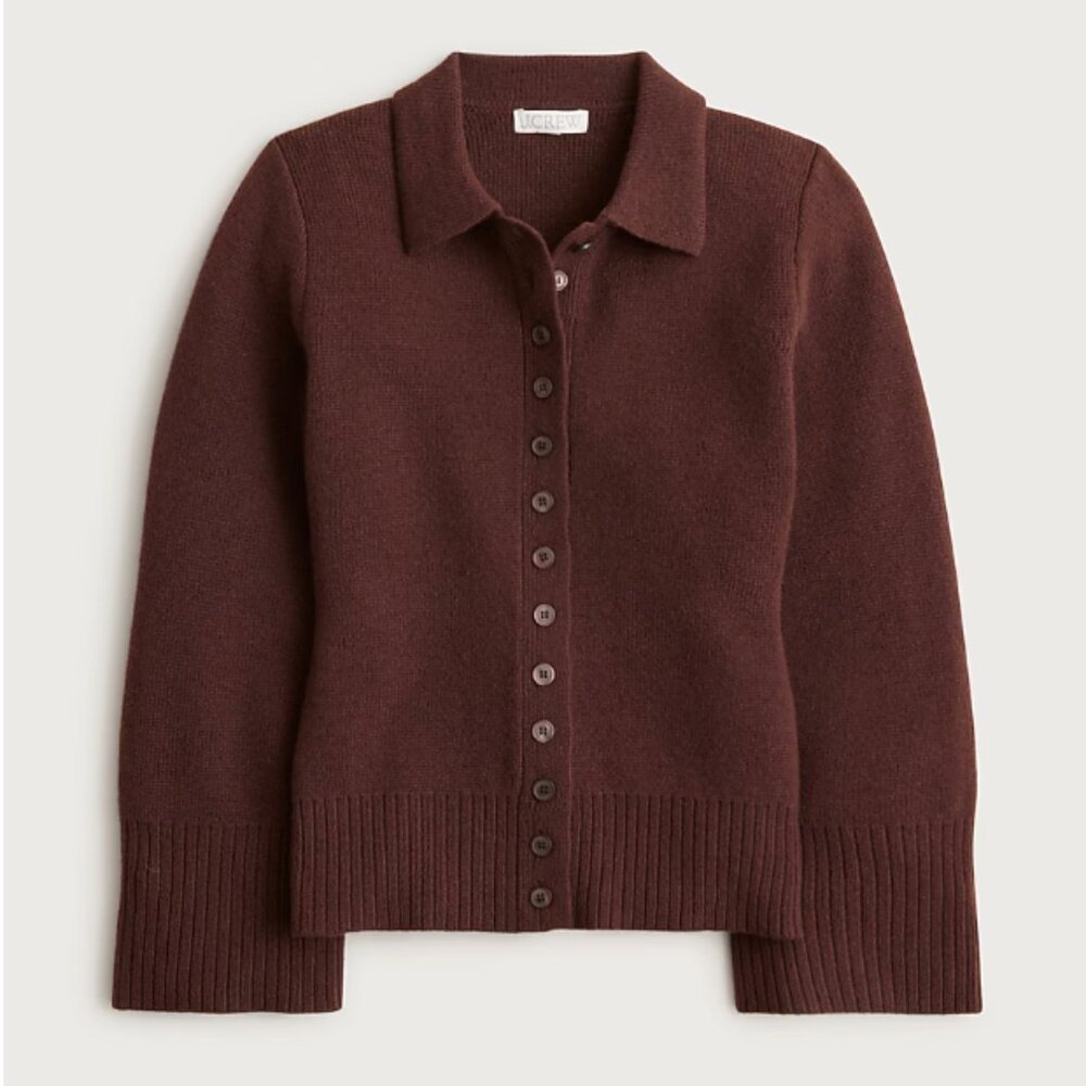 J Crew Milano Stitch Wool Cinched Waist Cardigan Button Front Collared Knit